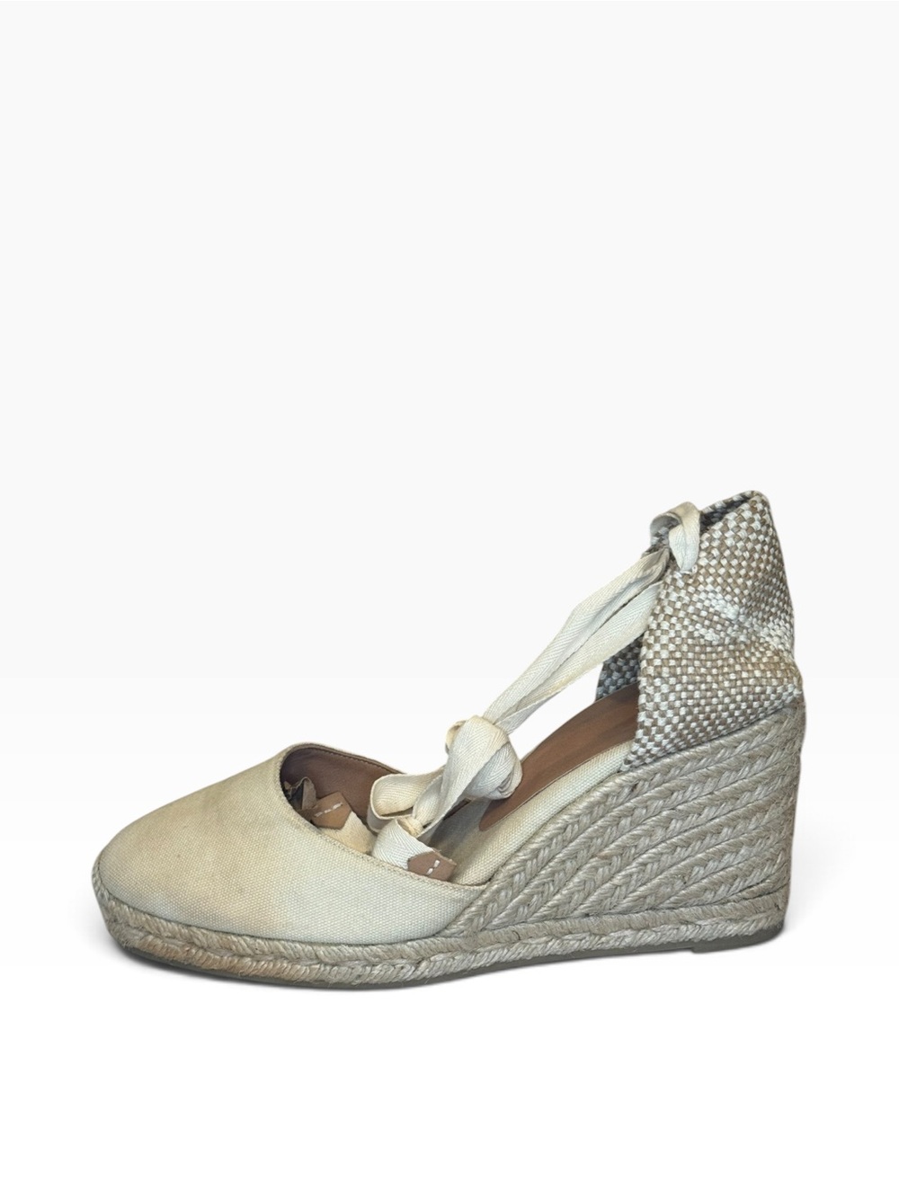 Castañer Cream Canvas Lace-Up Wedge Espadrilles Made in Spain EU 39